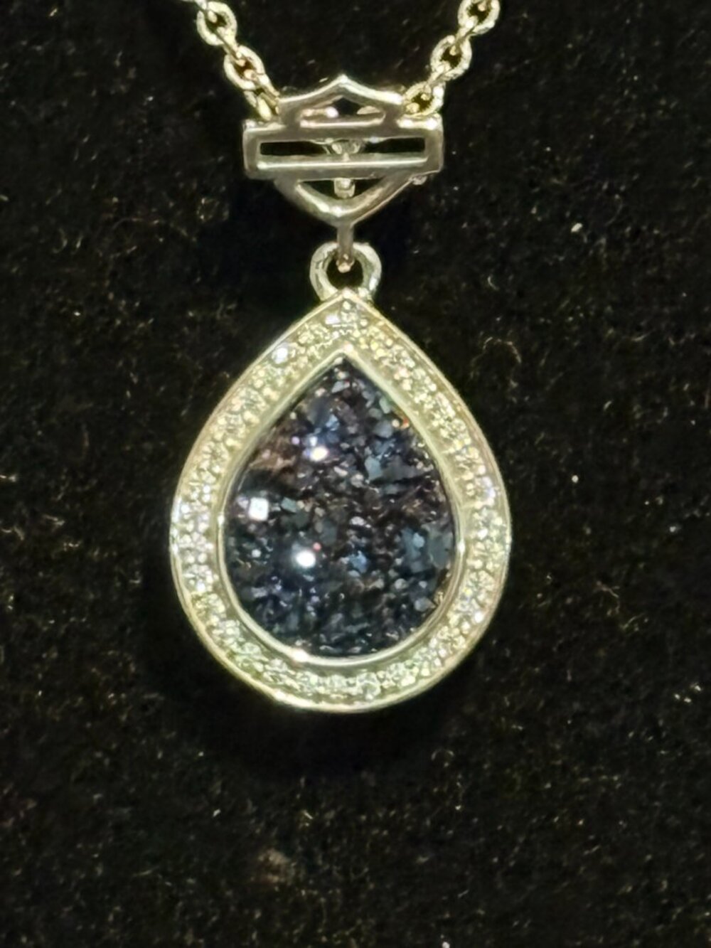 HARLEY DAVIDSON TEARDROP BLUE DRUZY NECKLACE